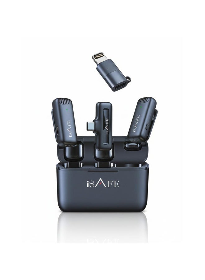 آي سيف iSafe Duo Cast 2-in-1 Wireless Microphone – Dual Mic System for iPhone & Android, Noise Reduction, Plug & Play – Black - Image 1